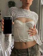 Crochet Knit Hollow Out Long Sleeve Shrug