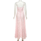 Pink Floral Patchwork Spaghetti Strap Maxi Dress
