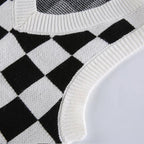 Cute Preppy Argyle Plaid Sweater Vest Sleeveless Knit Crop Top V Neck Shirt Aesthetic Casual Summer E-Girl Kawaii Korean Japanese Harajuku