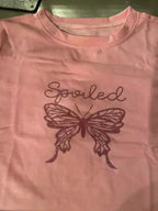 Cute Pink Butterfly Glitter Sparkle Print Crop Top Short Sleeve Shirt Tee T-shirt Summer Casual E-Girl Kawaii Korean Japanese Harajuku Streetwear