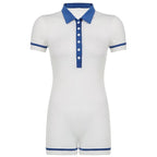 Blue & White Patchwork Playsuit