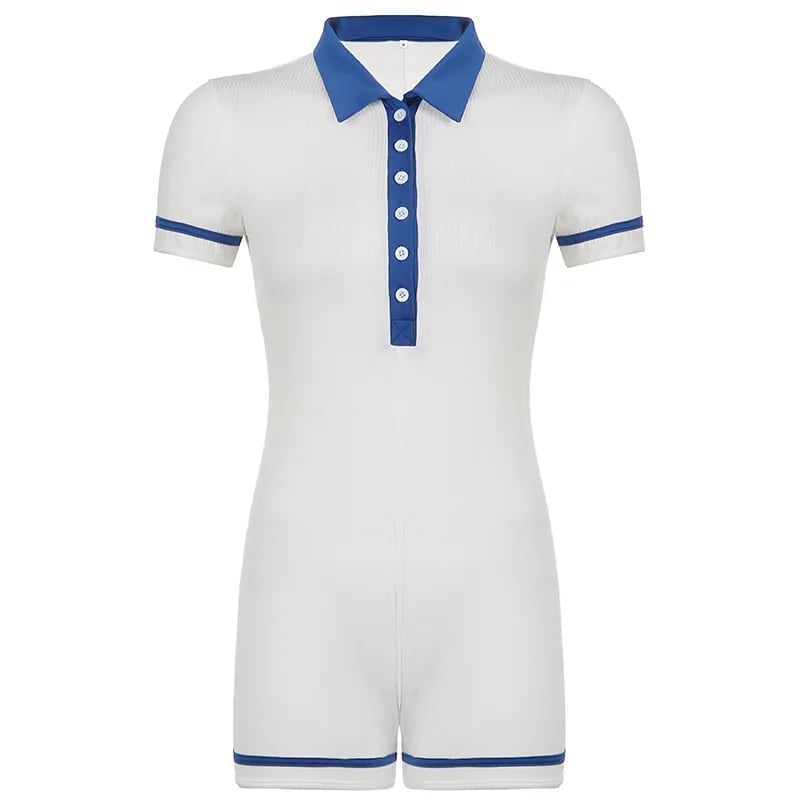 Blue & White Patchwork Playsuit