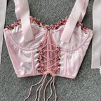 Pink Rose Lace Up Bustier Top