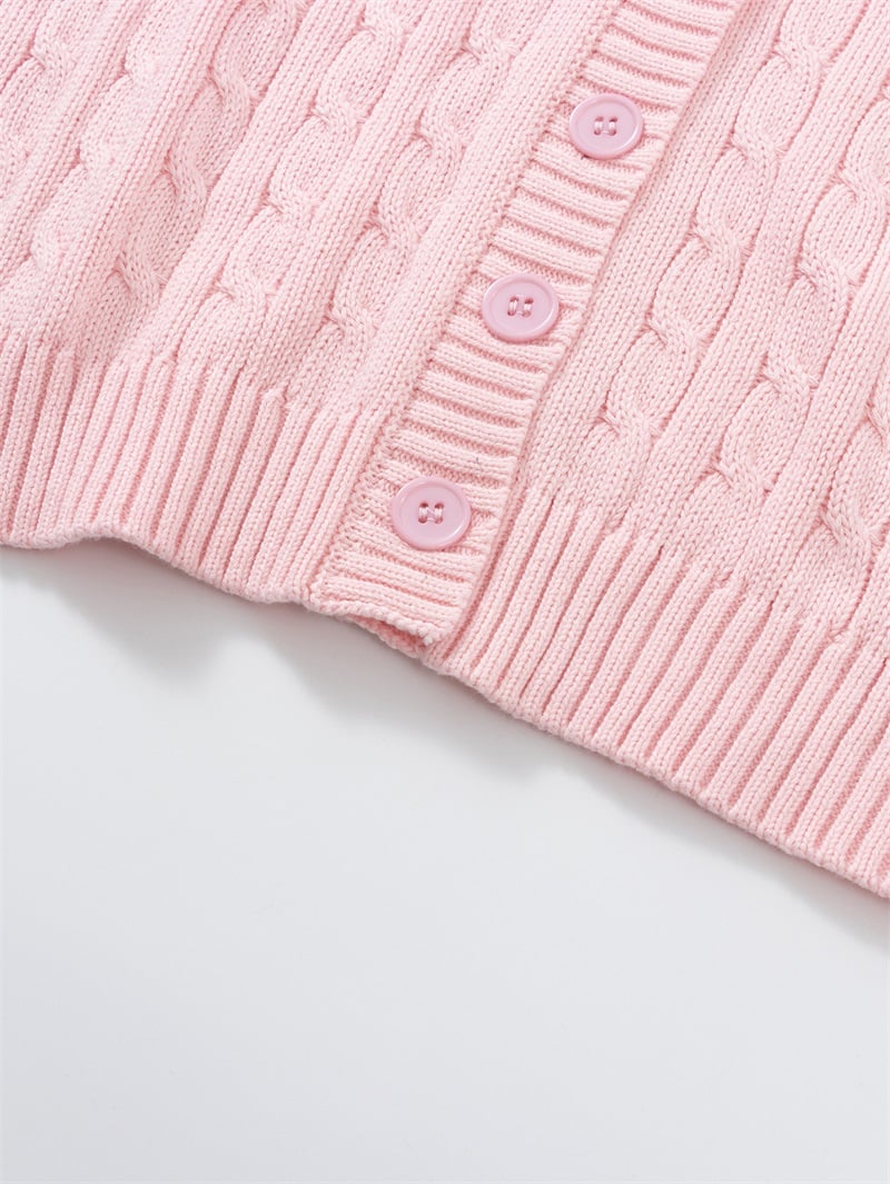 Pink Cable Knit Button Up Cardigan
