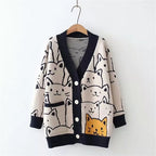 Cat Print V Neck Sweater