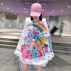 Cute Rainbow Colorful Pony Cartoon Print Oversized Sweatshirt Long Sleeve Shirt Pullover Aesthetic Casual E-Girl Kawaii Korean Japanese Harajuku