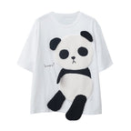 Cute Panda Bear Fleece Hungry Casual Summer Oversized Short Sleeve Tee Shirt T-shirt Top E-Girl Kawaii Korean Japanese Harajuku Streetwear