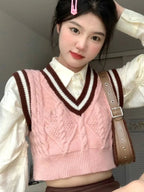 Pink Cable Knit V Neck Sweater Vest