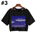 Cute Vintage Mountain Road Moon Night Sky Print Crop Top Short Sleeve Shirt Aesthetic Casual E-Girl Kawaii Korean Japanese Harajuku
