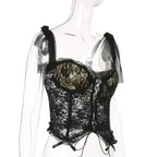 Black Lace Sheer Bow Tie Corset Top
