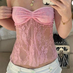 Pink Fairy Floral Lace Tube Top