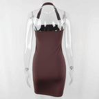 Brown Halter Backless Dress