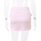 Pink Satin Bow Lace Up Mini Skirt