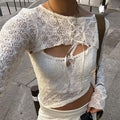 White Mesh Lace Long Sleeve Shirt