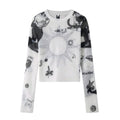 White Sun Mesh Transparent Long Sleeve Shirt