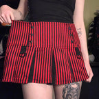 Vintage 90s Red Plaid Striped Pleated Low Waisted Skirt Academia E-Girl Kawaii Korean Japanese Harajuku Streetwear