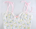 Lace Frill Floral Print Crop Top Summer Sleeveless Camisole Causal E-Girl Kawaii Korean Japanese Harajuku Streetwear