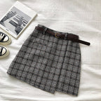 Cute Plaid Irregular Sweet High Waisted A-line Mini Skirt Vintage Autumn Casual School Girl E-Girl Kawaii Korean Japanese Harajuku Retro Streetwear