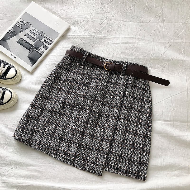 Cute Plaid Irregular Sweet High Waisted A-line Mini Skirt Vintage Autumn Casual School Girl E-Girl Kawaii Korean Japanese Harajuku Retro Streetwear