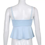 Blue Square Neck Elegant Ruffle Hem Camisole