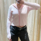 Pink Stripe Thin Zipper Jacket