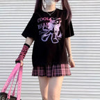Black Bear Bow Cartoon Print Short Sleeve Tee Shirt T-shirt Top Goth Punk Causal Summer E-Girl Kawaii Korean Japanese Harajuku Streetwear