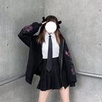 Black Skull Sword Print Zip Up Hoodie