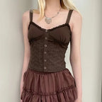 Brown Lace Patchwork Crop Top