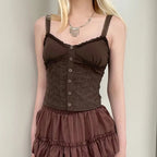 Brown Lace Patchwork Crop Top