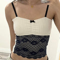 Black Mesh Bow Patchwork Tank Top