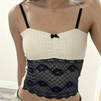 Black Mesh Bow Patchwork Tank Top