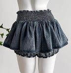Denim Bow Ruffle Low Waist Skirt