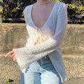 White Lace Up Long Sleeve Flare Cardigan