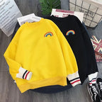 Cute Rainbow Embroidery Fleece Hoodie Sweater Sweatshirt Pullover 90s Oversized Long Sleeve E-Girl Kawaii Korean Japanese Harajuku Retro Streetwear