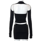 Black Hollow Out Tank Top + Sleeve + Mini Skirt Set