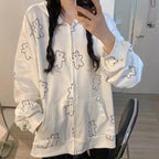Cute Vintage Butterfly Print Oversize Zipper Hoodie Long Sleeve Pullover Jumper Autumn Aesthetic E-Girl Kawaii Korean Japanese Harajuku Streetwear