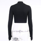 Black Rebel Letter Embroidery Turtleneck Crop Top Long Sleeve Shirt T-shirt Top Goth Punk Casual E-Girl Kawaii Korean Japanese Harajuku Streetwear