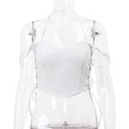 White V Neck Side Tie Up Crop Top