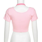 Pink Square Neck Crop Top