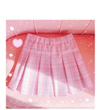 Pink Heart Plaid High Waisted Tennis Skirt Aesthetic Casual E-Girl Kawaii Korean Japanese Harajuku