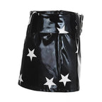 Black PU Glossy Star Print Mini Skirt