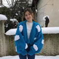 3D Blue Cloud Crochet Cardigan Sweater