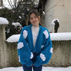 3D Blue Cloud Crochet Cardigan Sweater