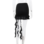 Black Butterfly Ruffle Hollow Out Split Mini Skirt