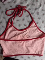 Pink Love Heart Print Halter Backless Spaghetti Strap Camisole Crop Top Summer Aesthetic Casual E-Girl Kawaii Korean Japanese Harajuku