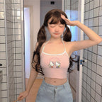 Cute Vintage Cat Kitten Cartoon Print Aesthetic Sleeveless Shirt Crop Top Tank Camisole Casual E-Girl Kawaii Korean Japanese Harajuku Streetwear