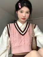 Pink Cable Knit V Neck Sweater Vest