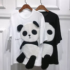 Cute Panda Bear Fleece Hungry Casual Summer Oversized Short Sleeve Tee Shirt T-shirt Top E-Girl Kawaii Korean Japanese Harajuku Streetwear