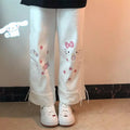 Cute White Kitty Cat Cartoon Print High Waisted Straight Pants Trousers Aesthetic Casual Summer E-Girl Kawaii Korean Japanese Harajuku