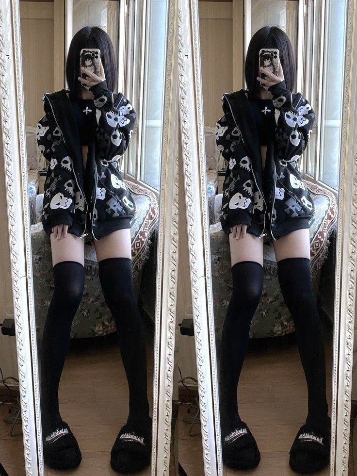 Black Skull Punk Zipper Hoodie